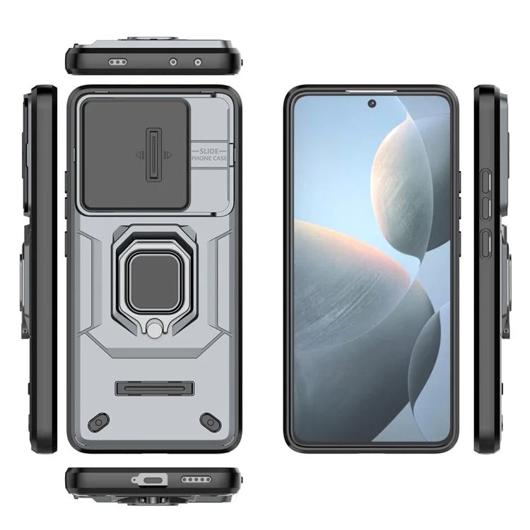 For Xiaomi Redmi K70E 5G / Poco X6 Pro 5G Cover Slide Lens Lid PC+TPU Shockproof Cell Phone Case with Kickstand
