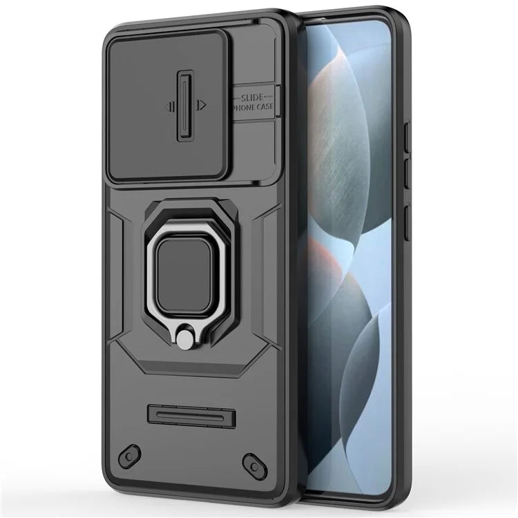 For Xiaomi Redmi K70E 5G / Poco X6 Pro 5G Cover Slide Lens Lid PC+TPU Shockproof Cell Phone Case with Kickstand