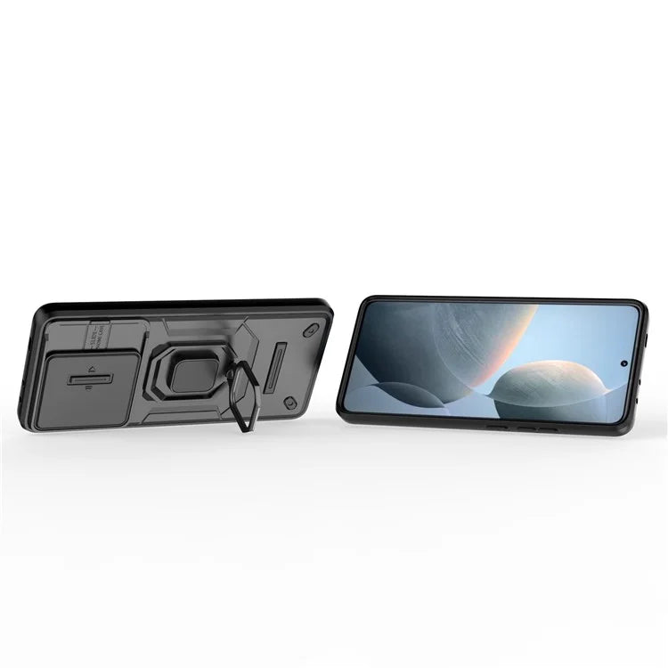 For Xiaomi Redmi K70E 5G / Poco X6 Pro 5G Cover Slide Lens Lid PC+TPU Shockproof Cell Phone Case with Kickstand