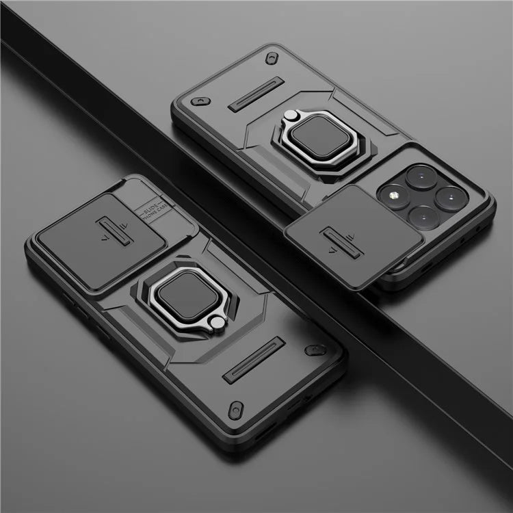 For Xiaomi Redmi K70E 5G / Poco X6 Pro 5G Cover Slide Lens Lid PC+TPU Shockproof Cell Phone Case with Kickstand