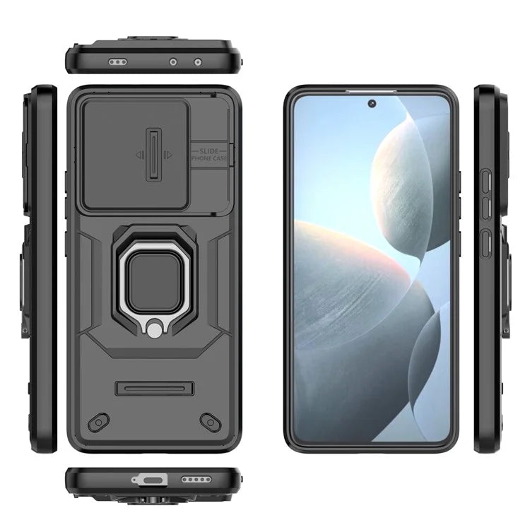 For Xiaomi Redmi K70E 5G / Poco X6 Pro 5G Cover Slide Lens Lid PC+TPU Shockproof Cell Phone Case with Kickstand