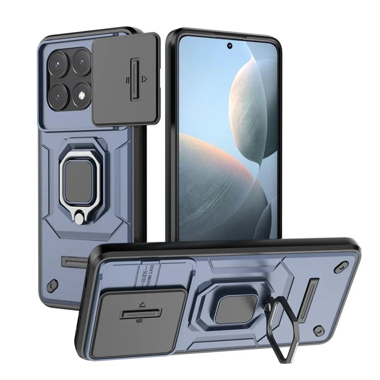 For Xiaomi Redmi K70E 5G / Poco X6 Pro 5G Cover Slide Lens Lid PC+TPU Shockproof Cell Phone Case with Kickstand