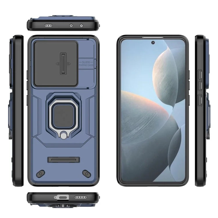 For Xiaomi Redmi K70E 5G / Poco X6 Pro 5G Cover Slide Lens Lid PC+TPU Shockproof Cell Phone Case with Kickstand