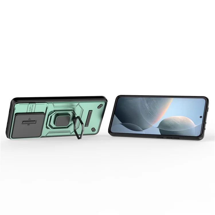 For Xiaomi Redmi K70E 5G / Poco X6 Pro 5G Cover Slide Lens Lid PC+TPU Shockproof Cell Phone Case with Kickstand