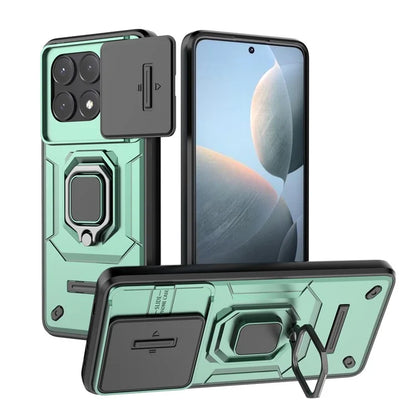 For Xiaomi Redmi K70E 5G / Poco X6 Pro 5G Cover Slide Lens Lid PC+TPU Shockproof Cell Phone Case with Kickstand
