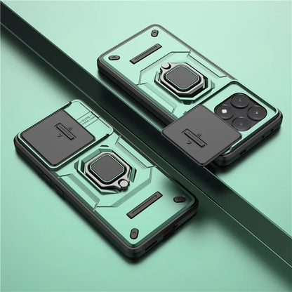 For Xiaomi Redmi K70E 5G / Poco X6 Pro 5G Cover Slide Lens Lid PC+TPU Shockproof Cell Phone Case with Kickstand