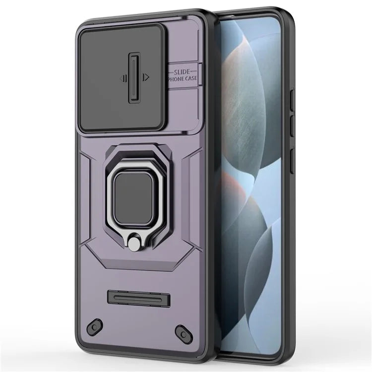 For Xiaomi Redmi K70E 5G / Poco X6 Pro 5G Cover Slide Lens Lid PC+TPU Shockproof Cell Phone Case with Kickstand