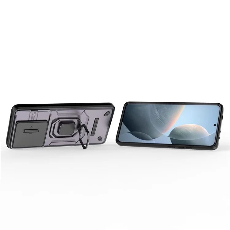 For Xiaomi Redmi K70E 5G / Poco X6 Pro 5G Cover Slide Lens Lid PC+TPU Shockproof Cell Phone Case with Kickstand