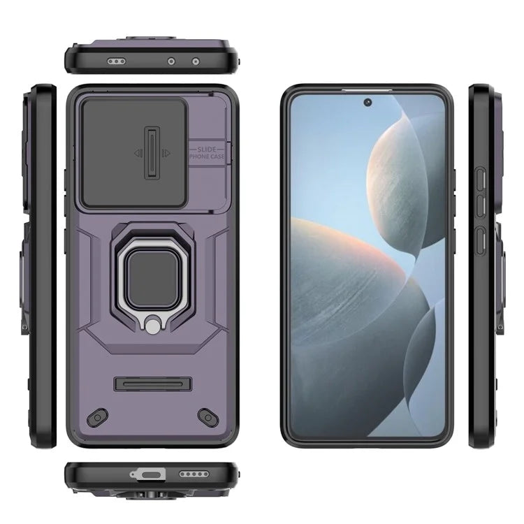 For Xiaomi Redmi K70E 5G / Poco X6 Pro 5G Cover Slide Lens Lid PC+TPU Shockproof Cell Phone Case with Kickstand