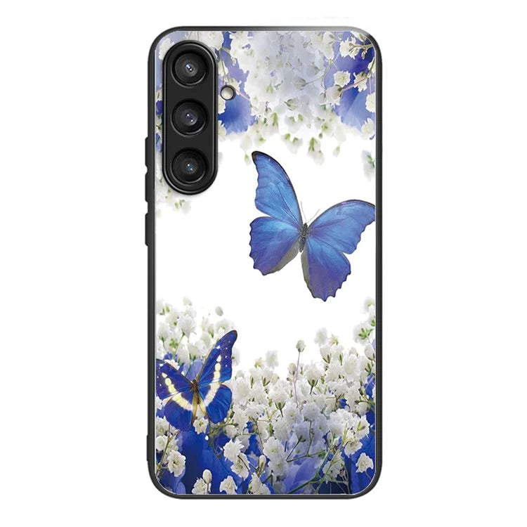 For Samsung Galaxy S23 FE Phone Case Tempered Glass+TPU Pattern Printing Anti-drop Back Shell