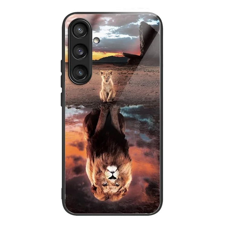 For Samsung Galaxy S23 FE Phone Case Tempered Glass+TPU Pattern Printing Anti-drop Back Shell