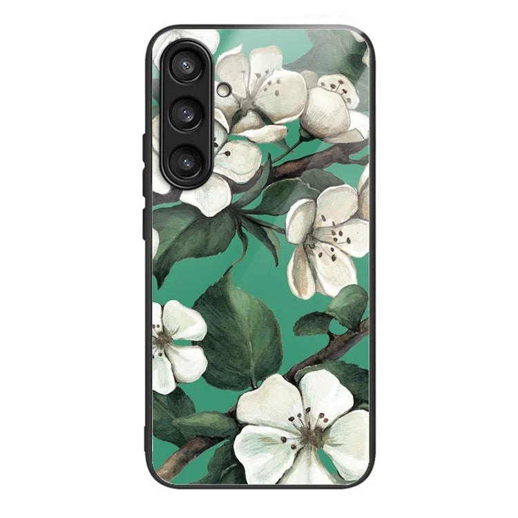 For Samsung Galaxy S23 FE Phone Case Tempered Glass+TPU Pattern Printing Anti-drop Back Shell