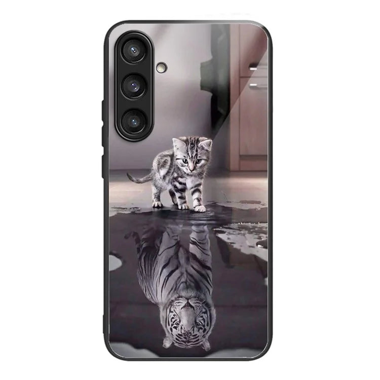 For Samsung Galaxy S23 FE Phone Case Tempered Glass+TPU Pattern Printing Anti-drop Back Shell