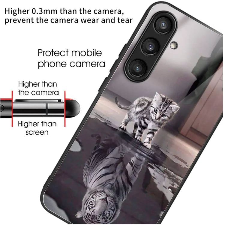For Samsung Galaxy S23 FE Phone Case Tempered Glass+TPU Pattern Printing Anti-drop Back Shell