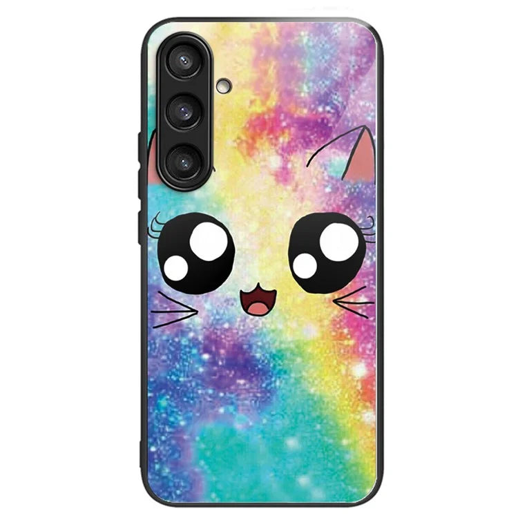 For Samsung Galaxy A54 5G Pattern Printing Phone Case Tempered Glass+TPU Hybrid Cover