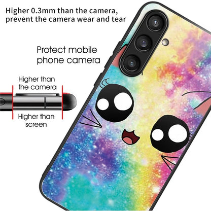 For Samsung Galaxy A54 5G Pattern Printing Phone Case Tempered Glass+TPU Hybrid Cover