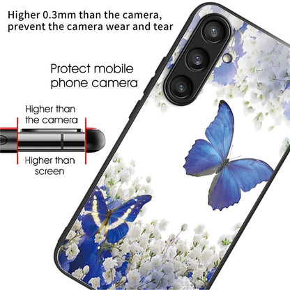 For Samsung Galaxy A54 5G Pattern Printing Phone Case Tempered Glass+TPU Hybrid Cover