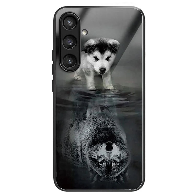 For Samsung Galaxy A54 5G Pattern Printing Phone Case Tempered Glass+TPU Hybrid Cover