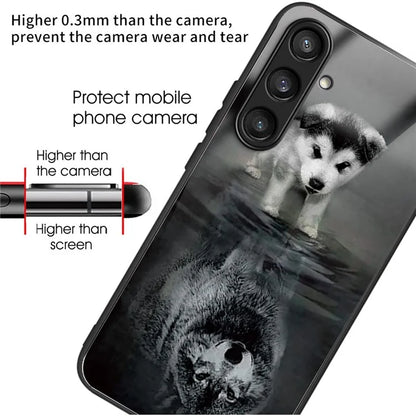 For Samsung Galaxy A54 5G Pattern Printing Phone Case Tempered Glass+TPU Hybrid Cover