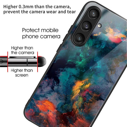 For Samsung Galaxy A54 5G Pattern Printing Phone Case Tempered Glass+TPU Hybrid Cover