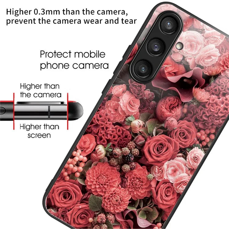 For Samsung Galaxy A54 5G Pattern Printing Phone Case Tempered Glass+TPU Hybrid Cover