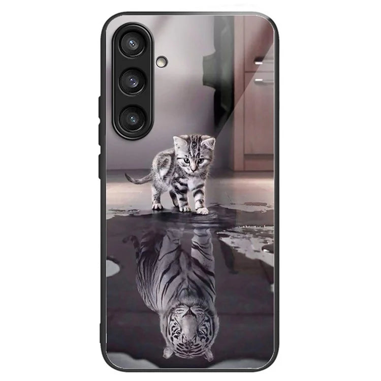 For Samsung Galaxy A54 5G Pattern Printing Phone Case Tempered Glass+TPU Hybrid Cover