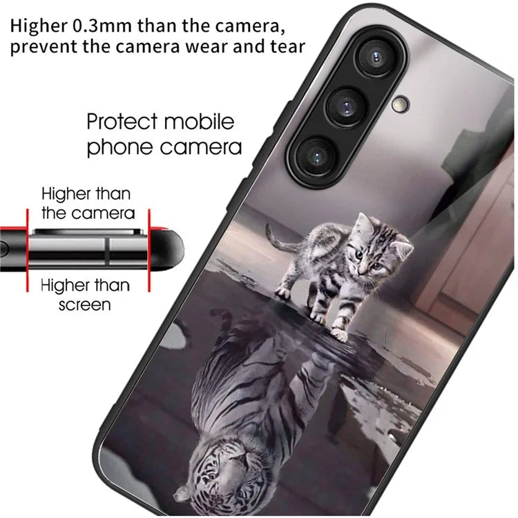 For Samsung Galaxy A54 5G Pattern Printing Phone Case Tempered Glass+TPU Hybrid Cover