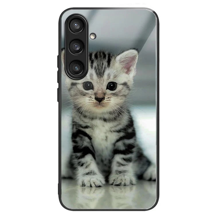 For Samsung Galaxy A54 5G Pattern Printing Phone Case Tempered Glass+TPU Hybrid Cover