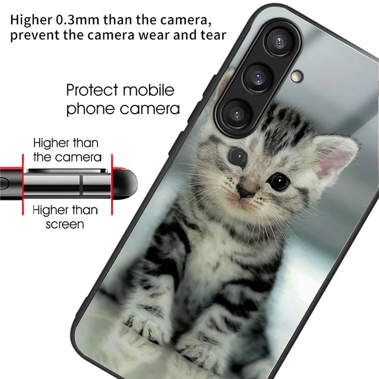 For Samsung Galaxy A54 5G Pattern Printing Phone Case Tempered Glass+TPU Hybrid Cover