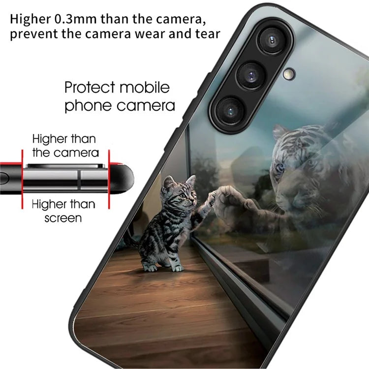 For Samsung Galaxy A54 5G Pattern Printing Phone Case Tempered Glass+TPU Hybrid Cover