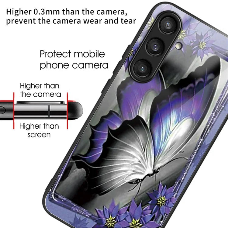 For Samsung Galaxy A54 5G Pattern Printing Phone Case Tempered Glass+TPU Hybrid Cover