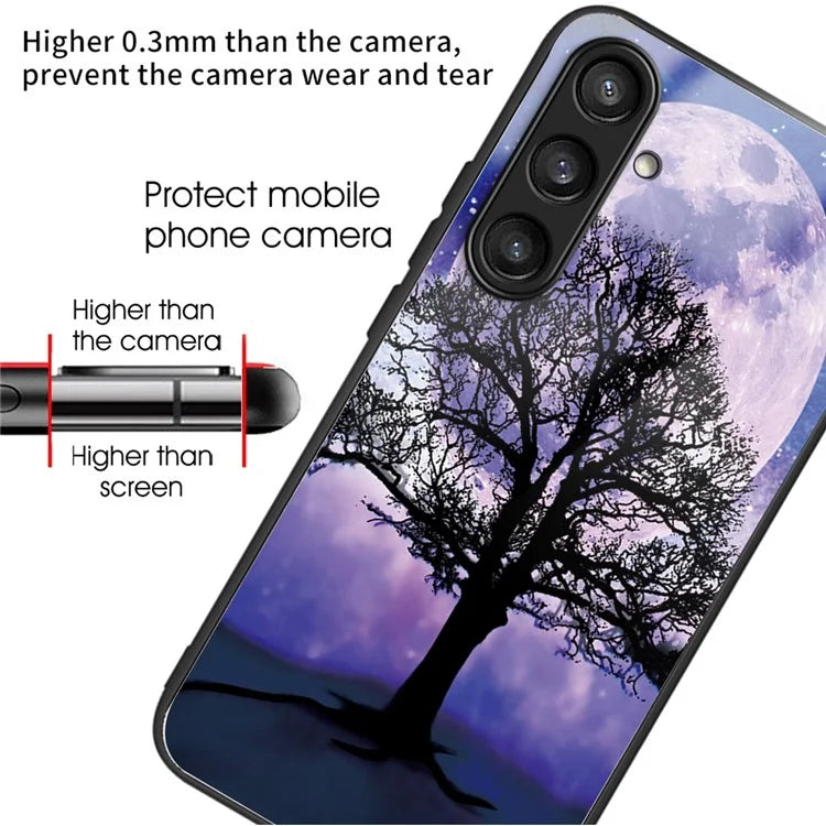For Samsung Galaxy A54 5G Pattern Printing Phone Case Tempered Glass+TPU Hybrid Cover