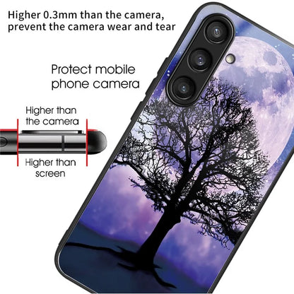 For Samsung Galaxy A54 5G Pattern Printing Phone Case Tempered Glass+TPU Hybrid Cover