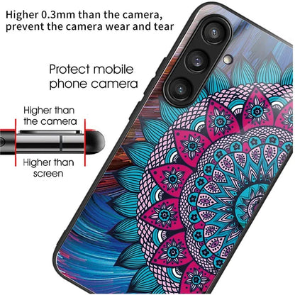 For Samsung Galaxy A54 5G Pattern Printing Phone Case Tempered Glass+TPU Hybrid Cover