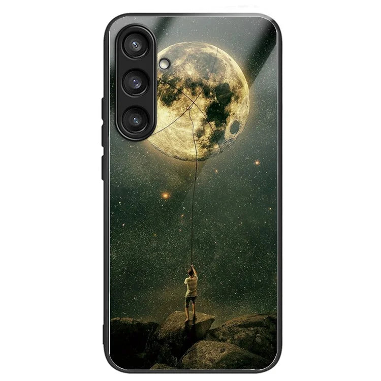 For Samsung Galaxy A54 5G Pattern Printing Phone Case Tempered Glass+TPU Hybrid Cover