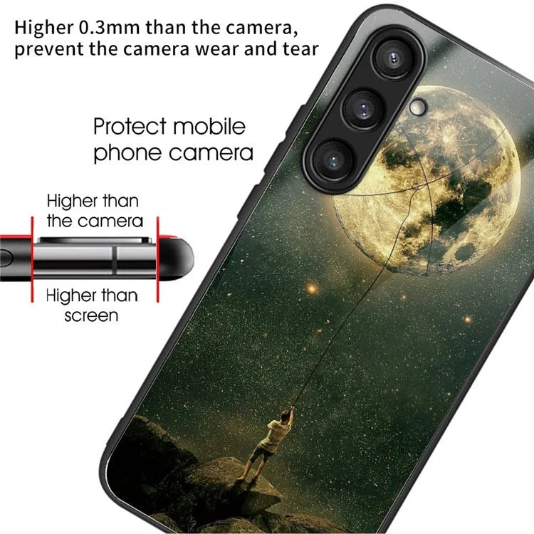 For Samsung Galaxy A54 5G Pattern Printing Phone Case Tempered Glass+TPU Hybrid Cover