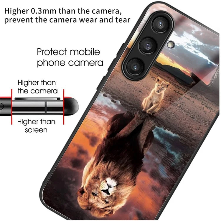 For Samsung Galaxy A54 5G Pattern Printing Phone Case Tempered Glass+TPU Hybrid Cover