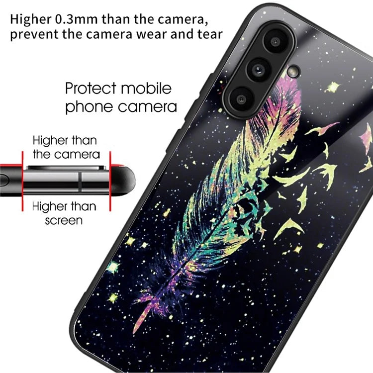 Tempered Glass Case for Samsung Galaxy A14 4G / 5G TPU Frame Pattern Printing