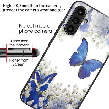 Tempered Glass Case for Samsung Galaxy A14 4G / 5G TPU Frame Pattern Printing