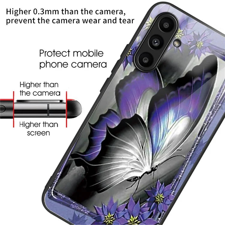 Tempered Glass Case for Samsung Galaxy A14 4G / 5G TPU Frame Pattern Printing