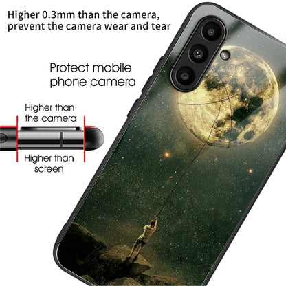 Tempered Glass Case for Samsung Galaxy A14 4G / 5G TPU Frame Pattern Printing