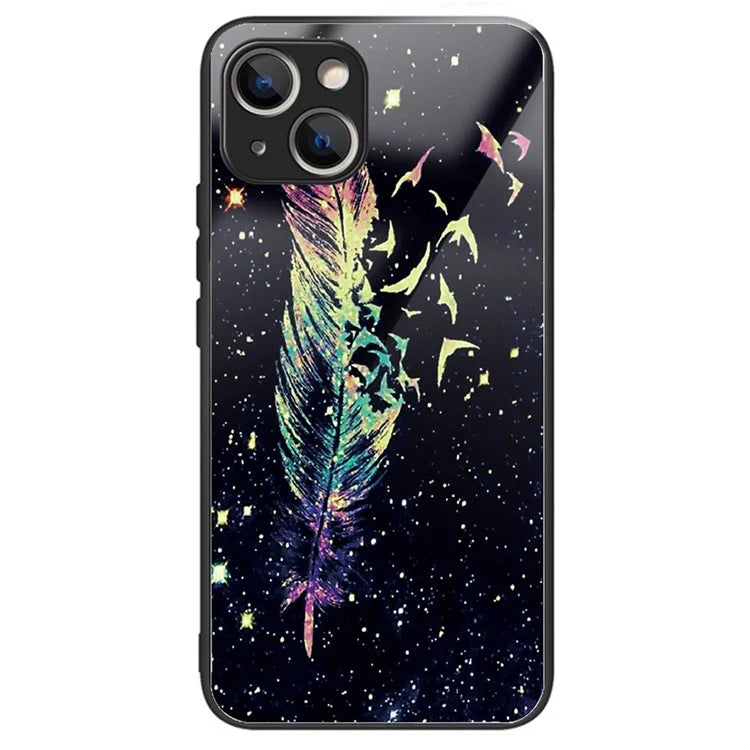 For iPhone 15 Plus Pattern Printing Phone Case TPU Frame Tempered Glass Back Cover