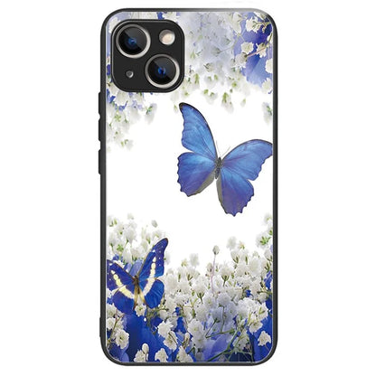 For iPhone 15 Plus Pattern Printing Phone Case TPU Frame Tempered Glass Back Cover