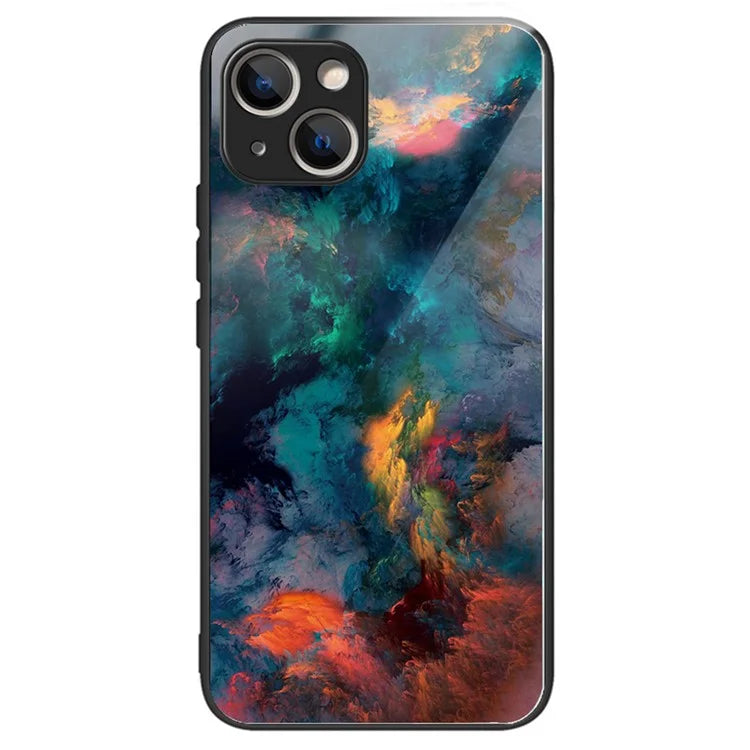 For iPhone 15 Plus Pattern Printing Phone Case TPU Frame Tempered Glass Back Cover