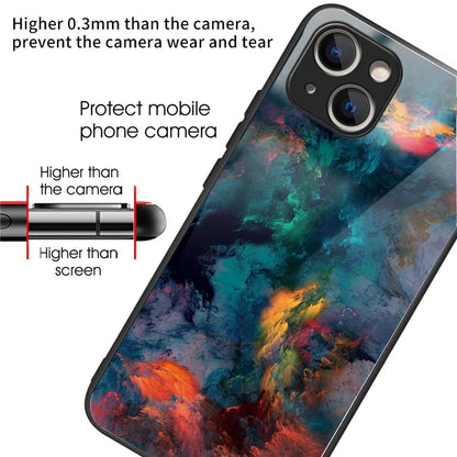 For iPhone 15 Plus Pattern Printing Phone Case TPU Frame Tempered Glass Back Cover