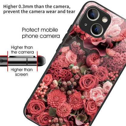 For iPhone 15 Plus Pattern Printing Phone Case TPU Frame Tempered Glass Back Cover