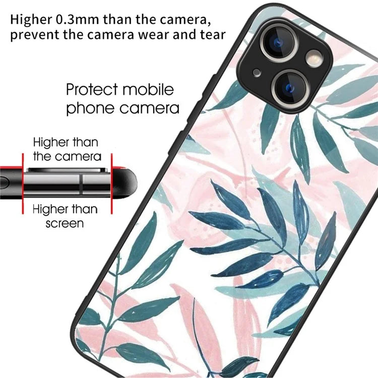 For iPhone 15 Plus Pattern Printing Phone Case TPU Frame Tempered Glass Back Cover