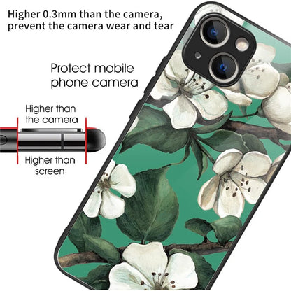 For iPhone 15 Plus Pattern Printing Phone Case TPU Frame Tempered Glass Back Cover