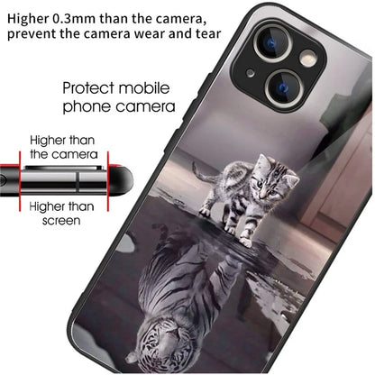 For iPhone 15 Plus Pattern Printing Phone Case TPU Frame Tempered Glass Back Cover