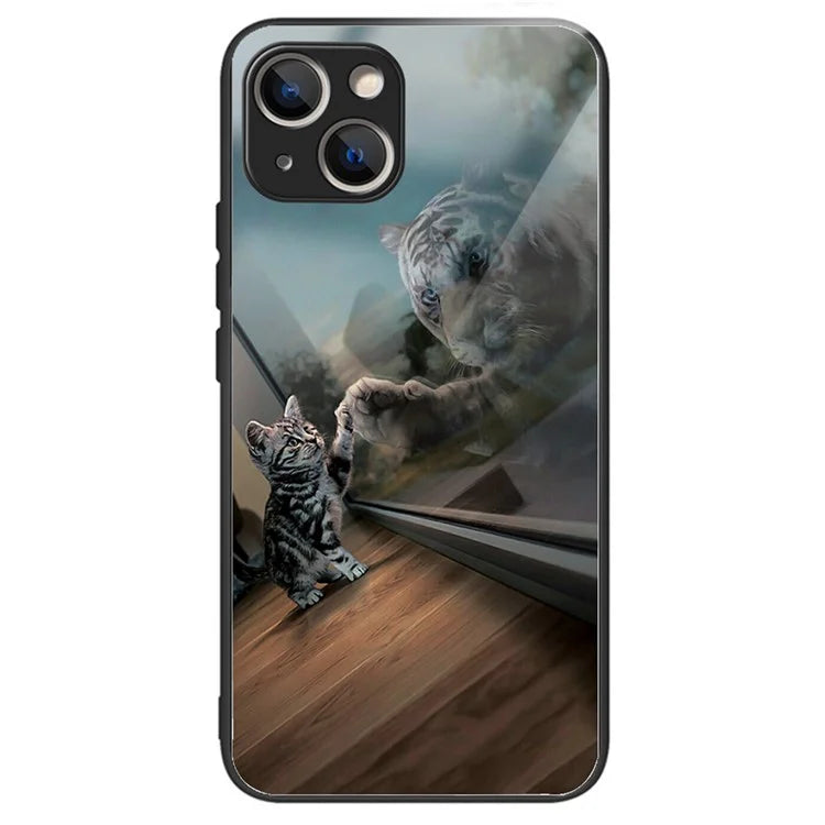 For iPhone 15 Plus Pattern Printing Phone Case TPU Frame Tempered Glass Back Cover